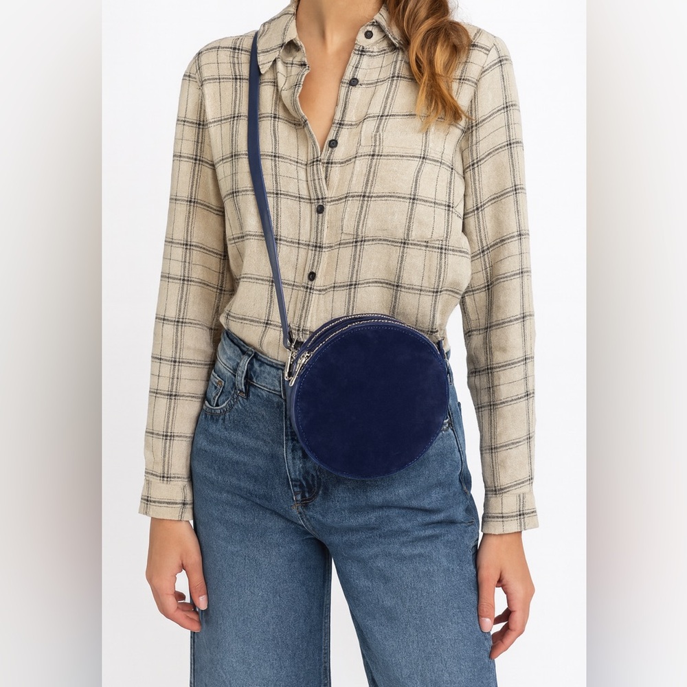 Urban Outfitters Dark Blue Suede Round Crossbody Leather Bag Purse